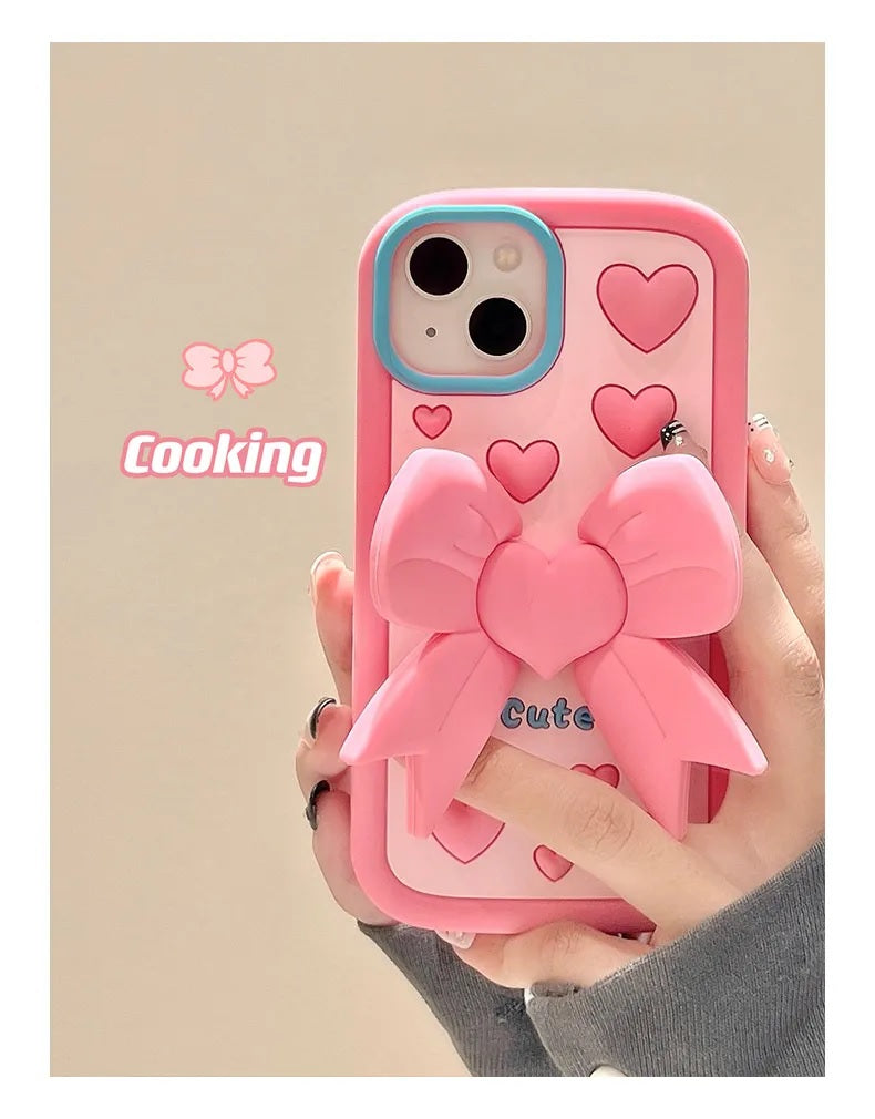 3D Cute Heart Butterfly Case Coquette Bowknot Folding Desktop Kick stand Case